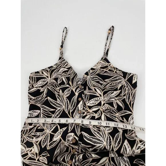 Zara Womens Large Sleeveless Maxi Dress Linen Blend Black White Leaf Print Chic - Picture 9 of 11